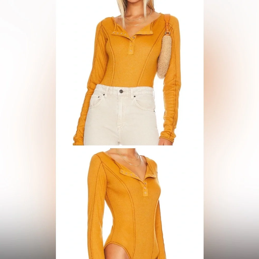 Free People Sloan Mustard Bodysuit Medium NEW - Picture 1 of 2